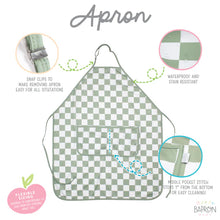 Load image into Gallery viewer, Sage Checkerboard Apron - fits sizes youth small through adult 2XL