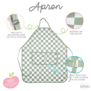 Sage Checkerboard Apron - fits sizes youth small through adult 2XL