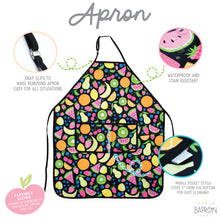 Load image into Gallery viewer, Neon Fruit Monster Apron - fits sizes youth small through adult 2XL