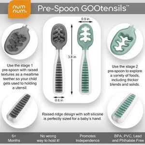 NumNum Pre-Spoon GOOtensils 2 Pack (More colours available!) Mama Yay! Numnum Pre-Spoon Gootensil Rosebud + Frosty Lilac,Glacier Green + Storm Gray,Orange + Blue Bib Bapron BapronBaby BLW Baby Led Weaning Toddler Feeding