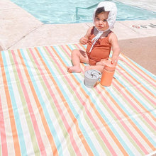 Load image into Gallery viewer, Rainbow Stripes Splash Mat - A Waterproof Catch-All for Highchair Spills and More!