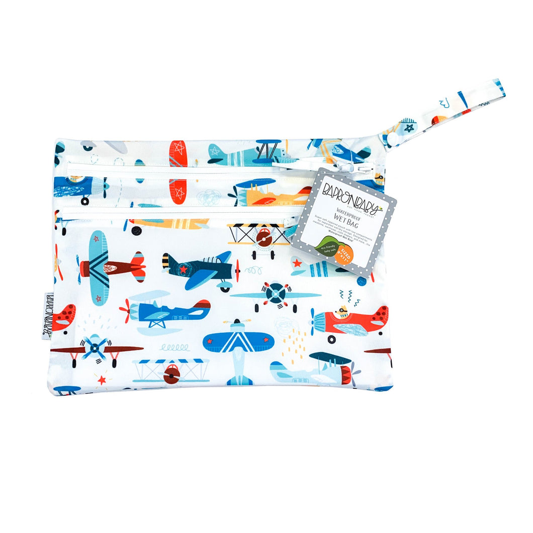 Retro Airplanes - Waterproof Wet Bag (For mealtime, on-the-go, and more!) Mama Yay! Wet Bags Default Title Bib Bapron BapronBaby BLW Baby Led Weaning Toddler Feeding