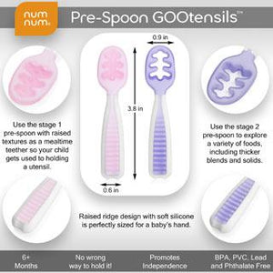 NumNum Pre-Spoon GOOtensils 2 Pack (More colours available!) Mama Yay! Numnum Pre-Spoon Gootensil Rosebud + Frosty Lilac,Glacier Green + Storm Gray,Orange + Blue Bib Bapron BapronBaby BLW Baby Led Weaning Toddler Feeding