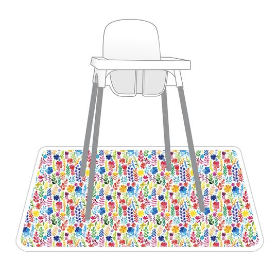 Rainbow Watercolor Floral Splash Mat - A Waterproof Catch-All for Highchair Spills and More!