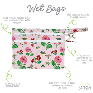 Pink Floral Caterpillar - Waterproof Wet Bag (For mealtime, on-the-go, and more!)